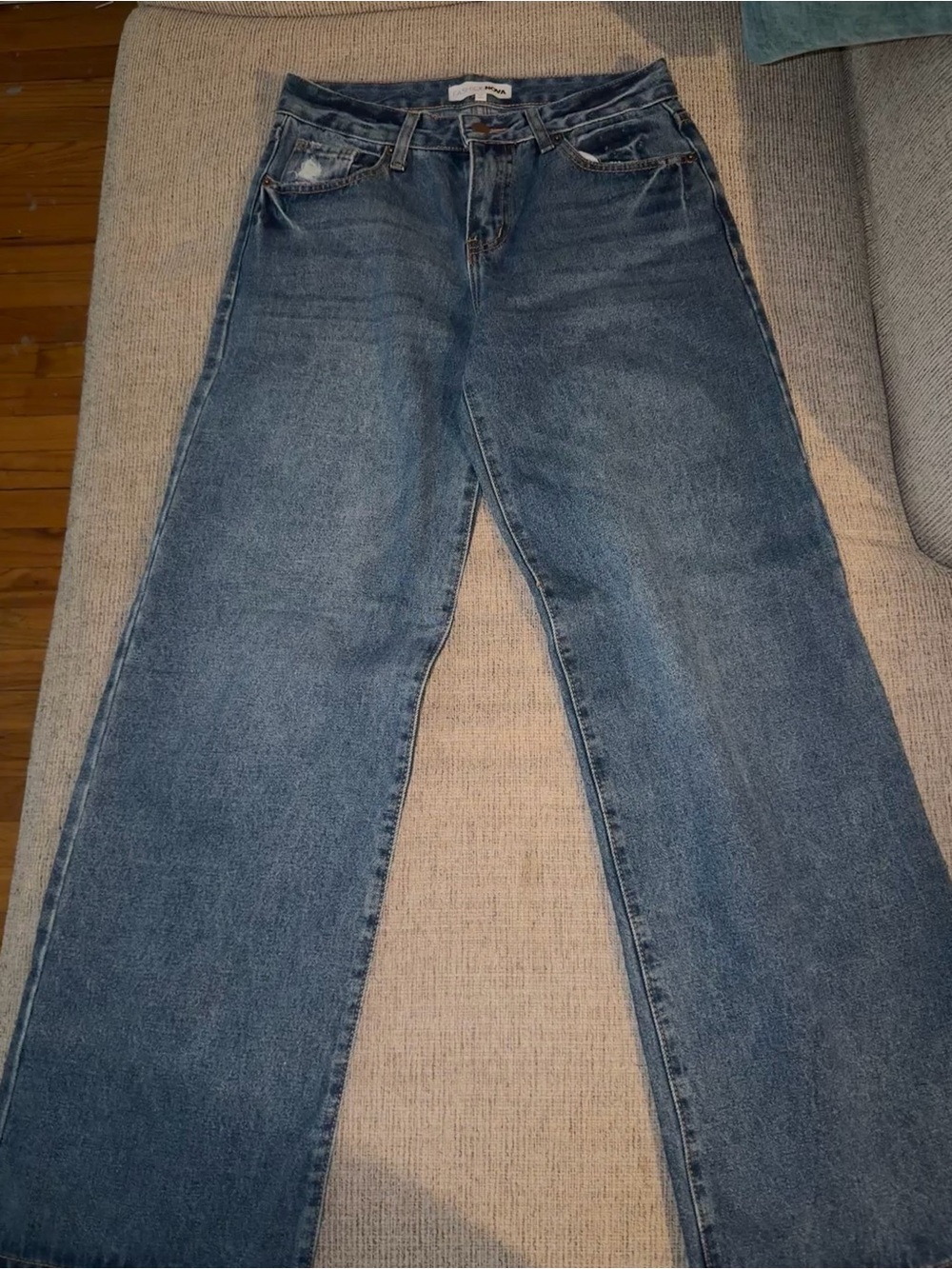 Fashion Nova Wide Leg Flared Jeans in Blue Denim